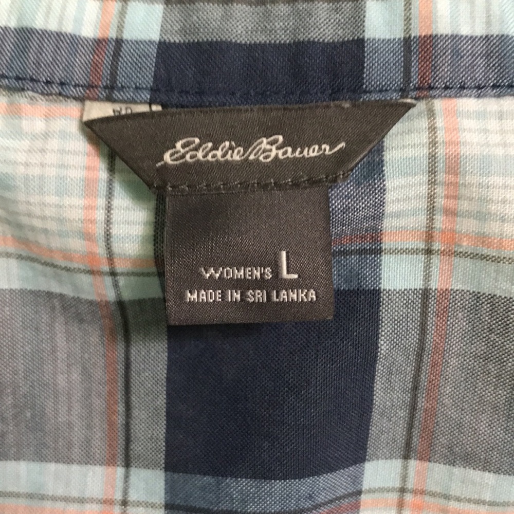 Eddie Bauer blue plaid V-neck sleeveless top - Picture 4 of 8